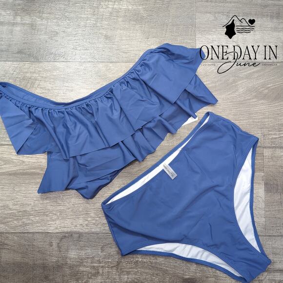 Vimpunec One Shoulder Ruffle Bikini Swimsuit Size L - Picture 3 of 7